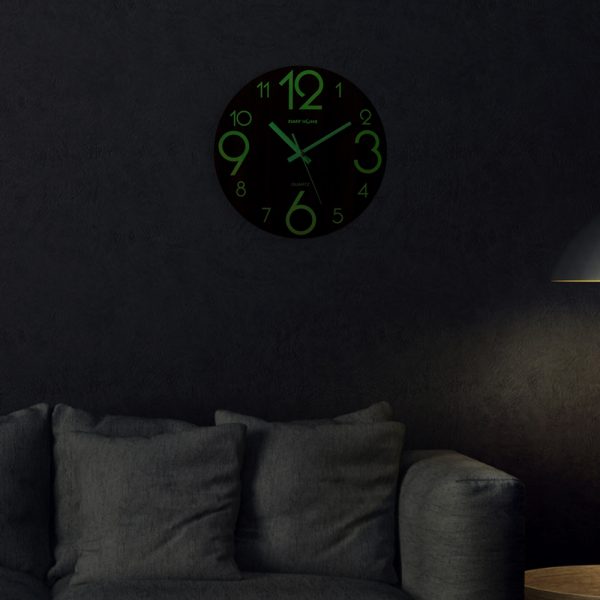 TaffHOME Jam Dinding Bulat Quartz Luminous Glow in The Dark 30cm