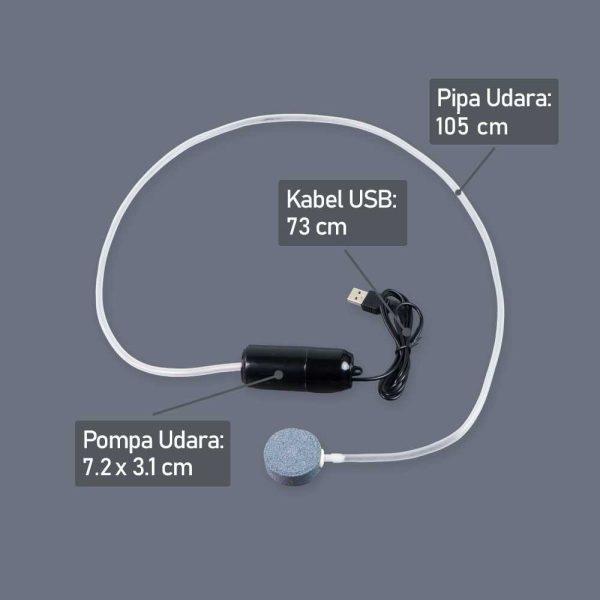 Taffware Aerator Aquarium USB Single Pump with Accesories 5V 1W - SL1P