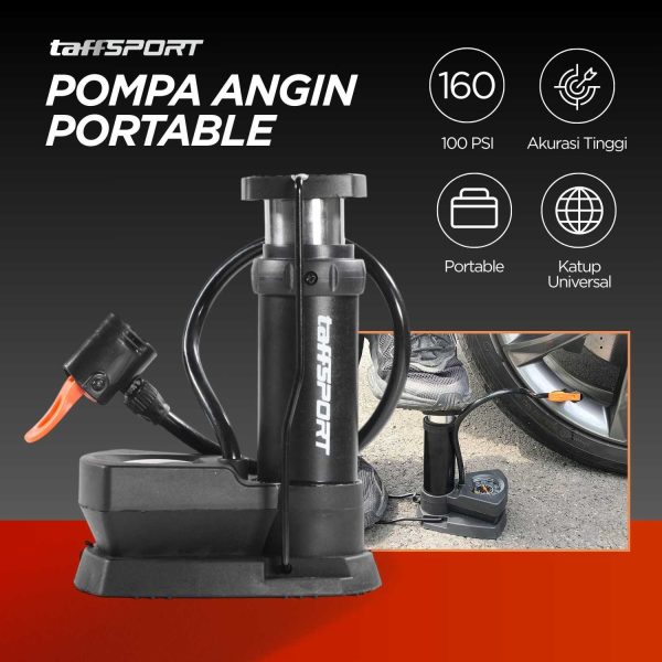 TaffSPORT Pompa Angin Sepeda Portable Pump 160 PSI with Gauge - XT402