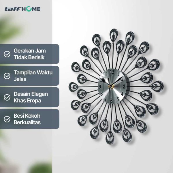TaffHOME Jam Dinding Besi Bulu Merak Silent Movement 32cm - WM-32