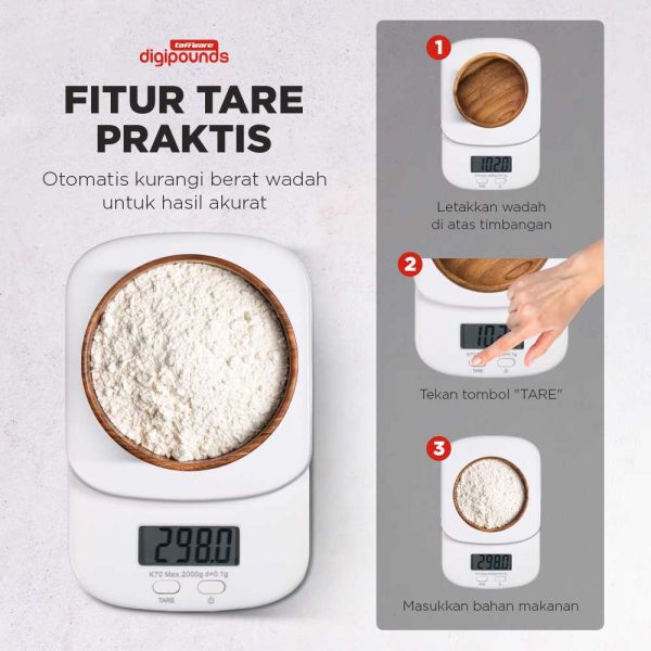 Taffware Digipounds Timbangan Dapur Mini Digital Scale 2kg 0.1g - K70a