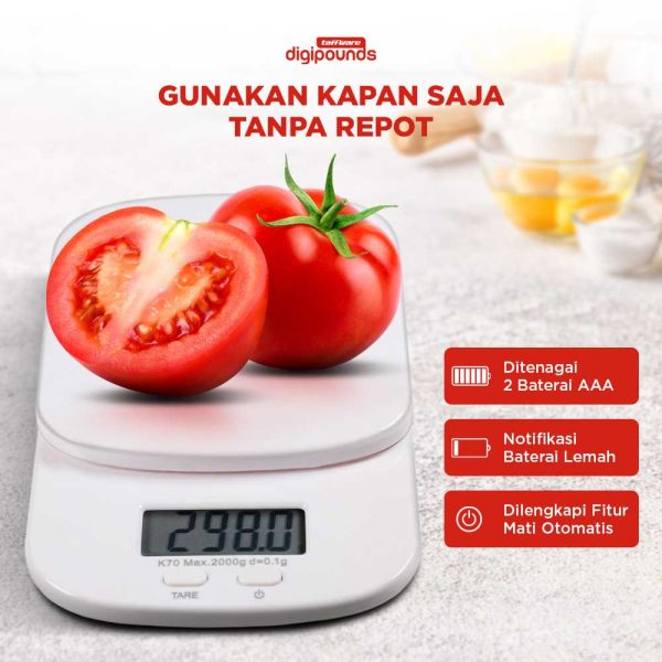 Taffware Digipounds Timbangan Dapur Mini Digital Scale 2kg 0.1g - K70a