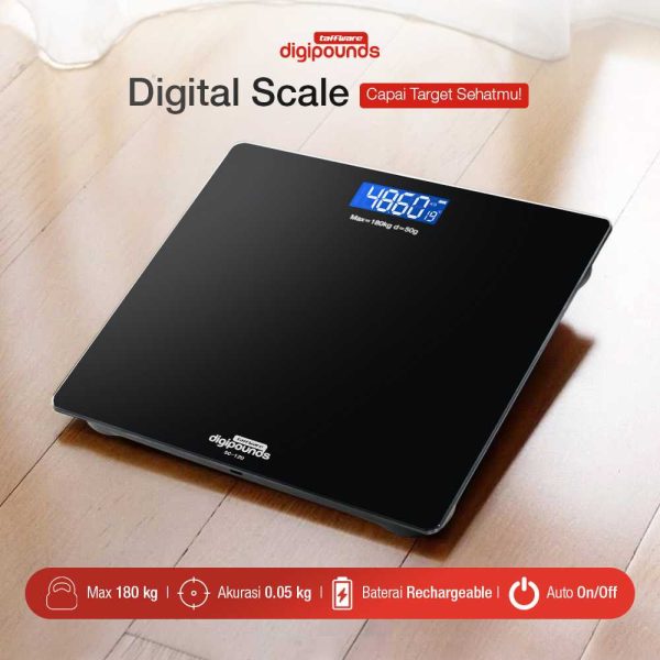 Taffware Digipounds Timbangan Badan Digital + Temperature USB Rechargeable Version - SC-12