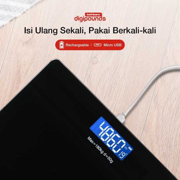 Taffware Digipounds Timbangan Badan Digital + Temperature USB Rechargeable Version - SC-12