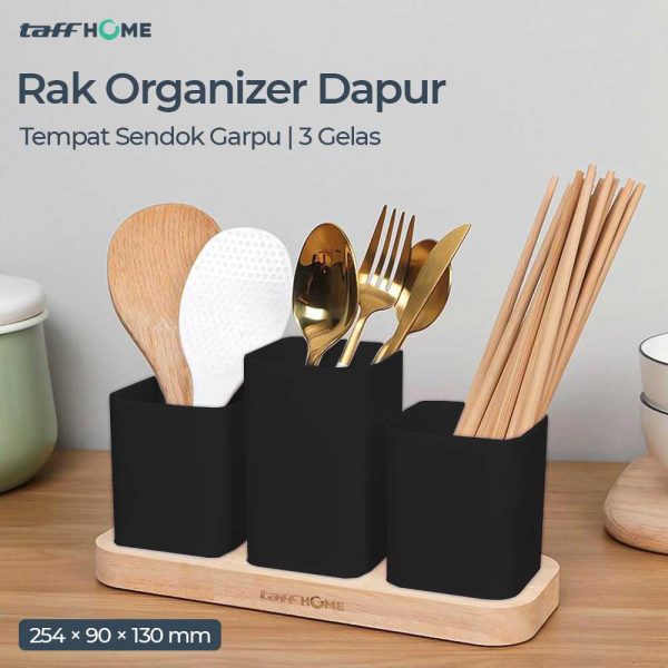 TaffHOME Rak Organizer Dapur Tempat Sendok Garpu 3 Gelas - LL251