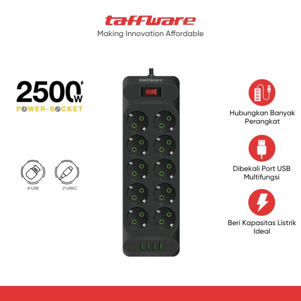 Taffware Stop Kontak USB Type C EU Plug 10A 110-250V 2500W - QL-1077U / QL-1078U