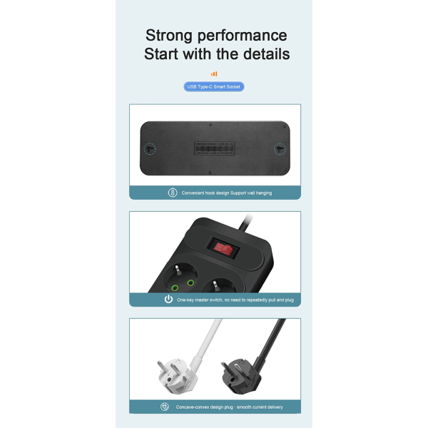 Taffware Stop Kontak USB Type C EU Plug 10A 110-250V 2500W - QL-1077U / QL-1078U