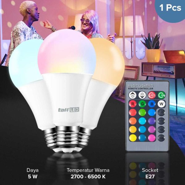 TaffLED Lampu Bohlam RGBW E27 5W dengan Remote Control - A60