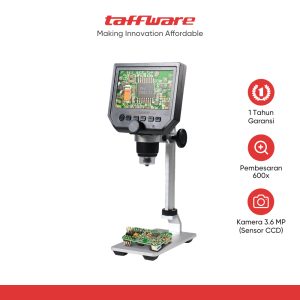 Taffware Mikroskop Digital 3.6MP 600X dengan Monitor & Metal Stand - G600