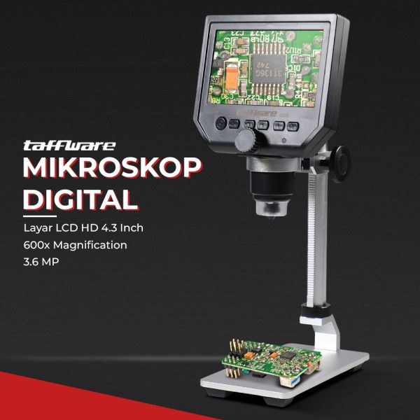 Taffware Mikroskop Digital 3.6MP 600X dengan Monitor & Metal Stand - G600