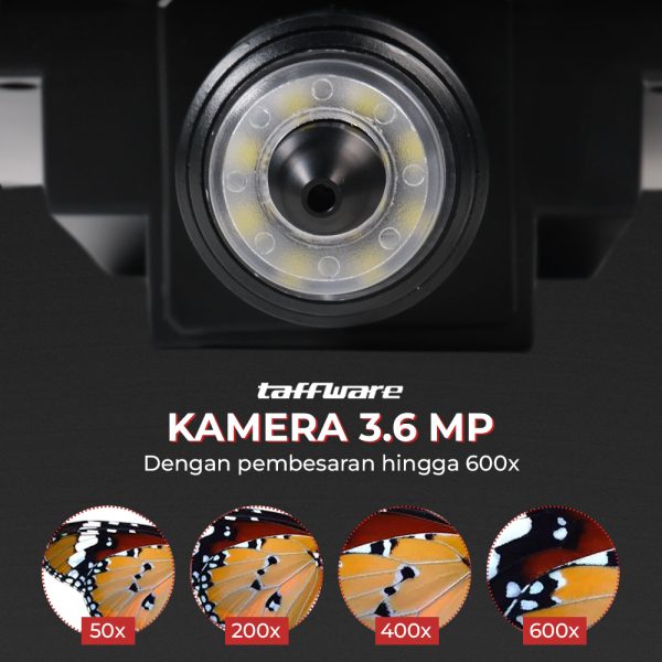 Taffware Mikroskop Digital 3.6MP 600X dengan Monitor & Metal Stand - G600