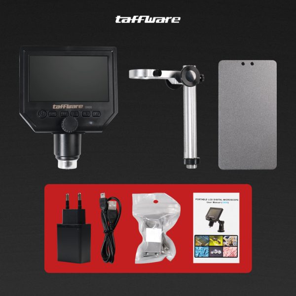 Taffware Mikroskop Digital 3.6MP 600X dengan Monitor & Metal Stand - G600