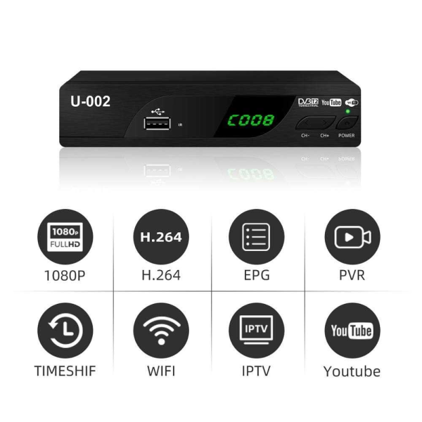 Taffware Set Top Box TV Digital HD 1080P YouTube H.264 DVB-T2 - DZ