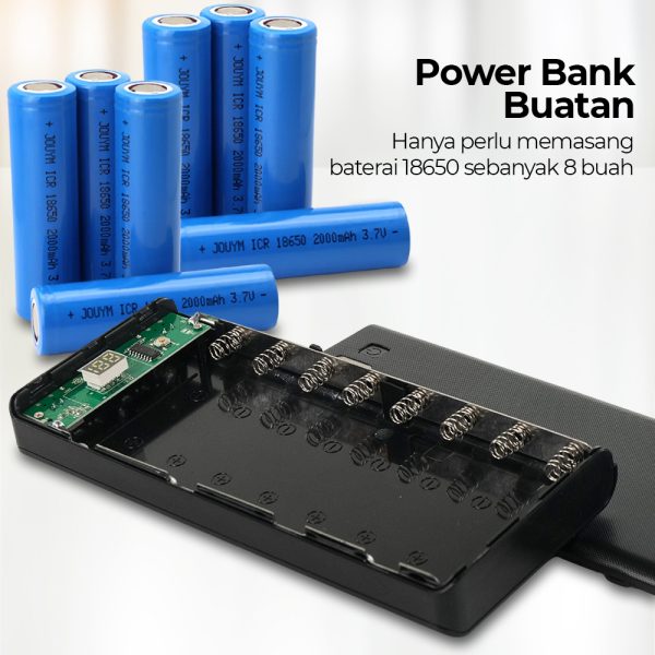 Taffware DIY Power Bank Case 8x18650 2 Port Display - A8
