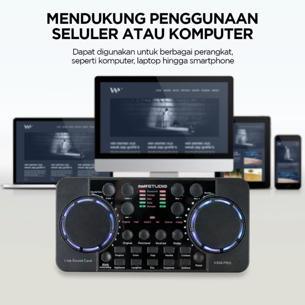 TaffSTUDIO Audio Bluetooth USB External Soundcard Live Microphone - V300 Pro