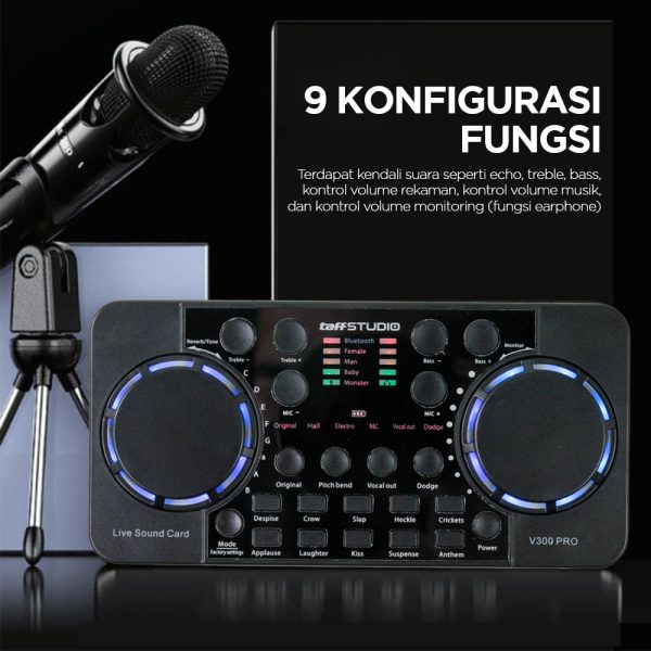 TaffSTUDIO Audio Bluetooth USB External Soundcard Live Microphone - V300 Pro
