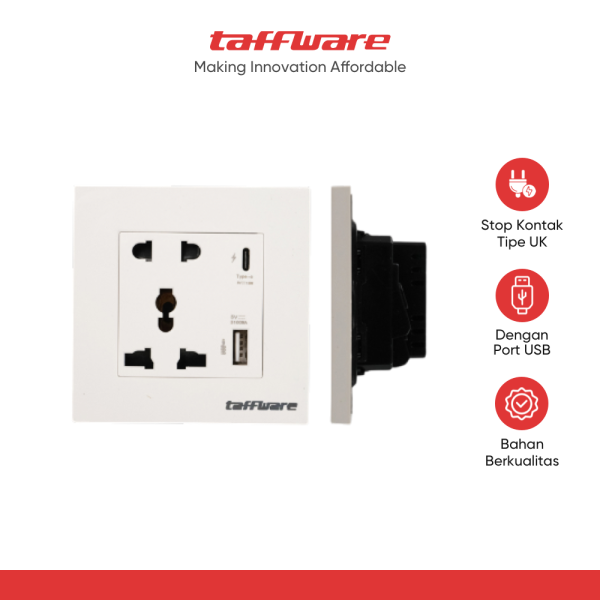 Taffware Stop Kontak Dinding UK 2 Port USB Type C Socket - DZ-BLCX-11