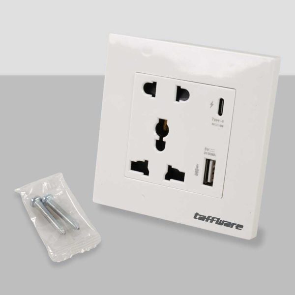 Taffware Stop Kontak Dinding UK 2 Port USB Type C Socket - DZ-BLCX-11