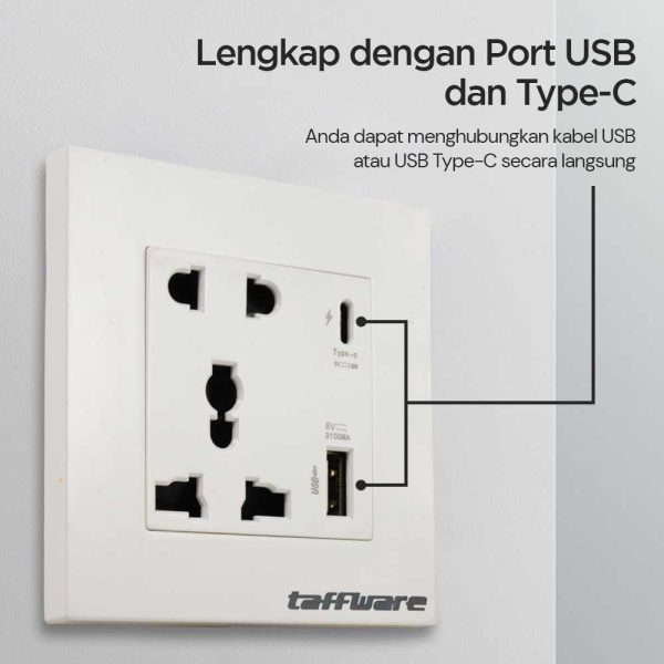 Taffware Stop Kontak Dinding UK 2 Port USB Type C Socket - DZ-BLCX-11
