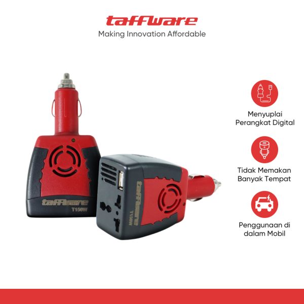 Taffware Power Car Inverter DC 12 V to AC 220-240V 5V USB 150W - T150W