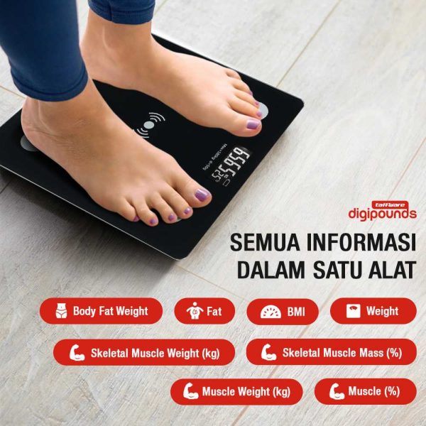 Taffware Digipounds Timbangan Badan Digital Scale BMI Smart App 180kg - ANT0217