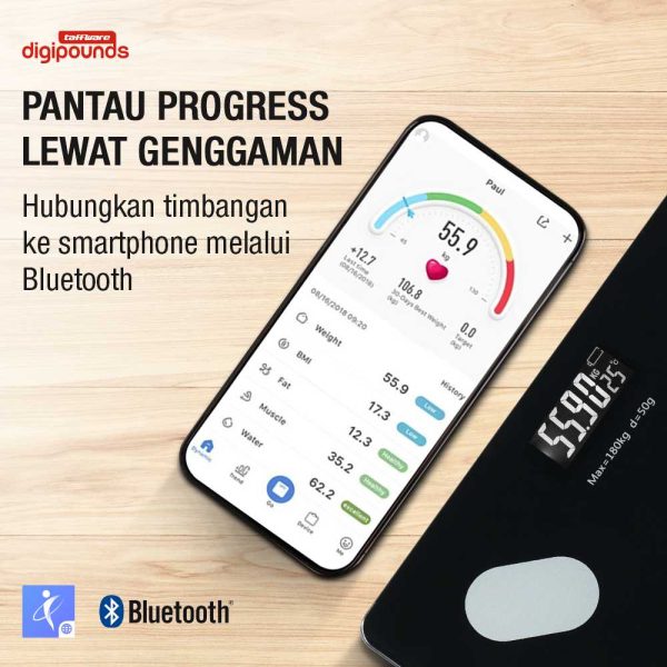 Taffware Digipounds Timbangan Badan Digital Scale BMI Smart App 180kg - ANT0217
