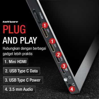 Taffware Portable Monitor 17.3 Inch IPS FHD 60Hz Type C Mini HDMI - 1730XTS