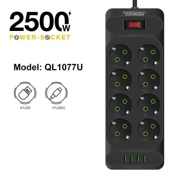 Taffware Stop Kontak USB Type C EU Plug 10A 110-250V 2500W - QL-1077U / QL-1078U