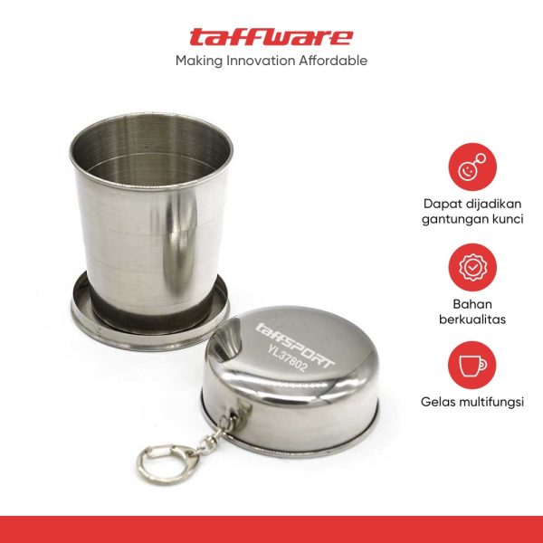 TaffSPORT Gantungan Kunci Gelas Lipat Camping Folded Cup 240ML - YL37802 - Silver