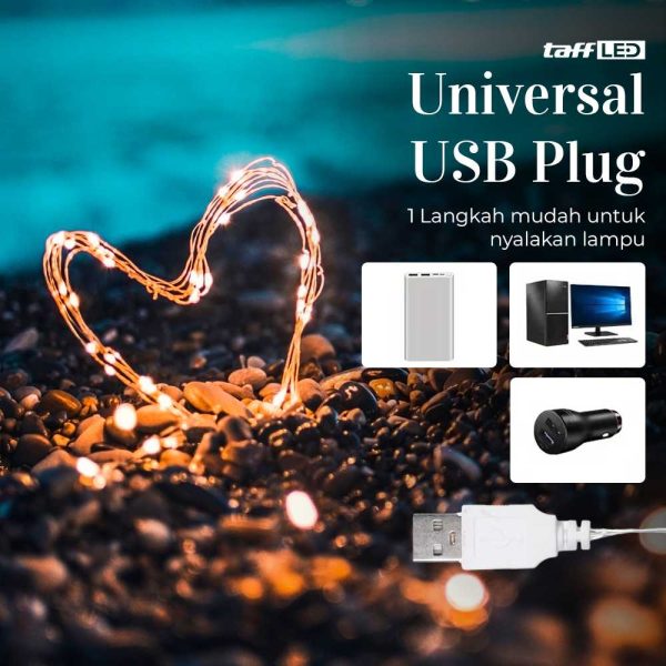 TaffLED Lampu Hias String Lights IP65 USB 100 LED 10M Warm White - TDC-01