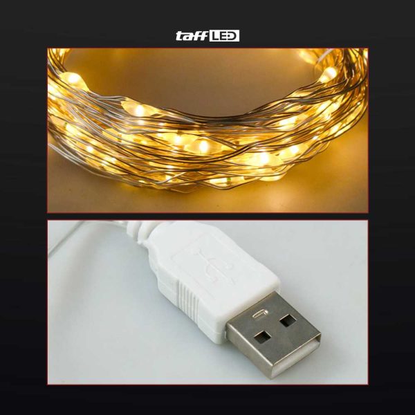 TaffLED Lampu Hias String Lights IP65 USB 100 LED 10M Warm White - TDC-01