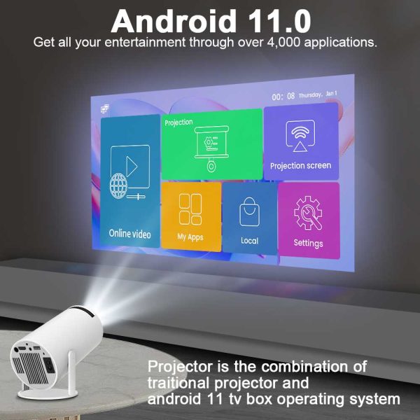 Taffware Proyektor Mini Portable Android 11 WiFi Bluetooth 200 ANSI - HY300