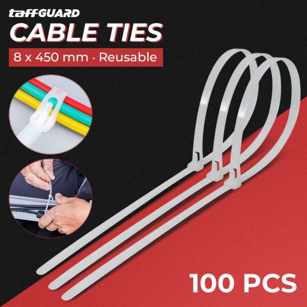 TaffGUARD Kabel Ties Zip Cable Organizer Reusable 8x450mm 100 PCS - NL816