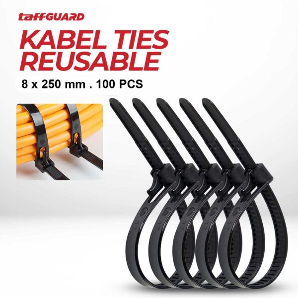 TaffGUARD Kabel Ties Zip Cable Organizer Reusable 8x250mm 100 PCS - NL816