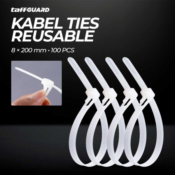 TaffGUARD Kabel Ties Zip Cable Organizer Reusable 8x200mm 100 PCS - NL816