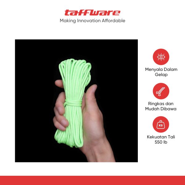 TaffSPORT Tali Paracord Tenda Camping Luminous 7 Core 4mm 10M - SS02