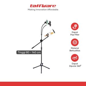 TaffSTUDIO Microphone Standing Tripod with 2 x Smartphone Holder - NB-03