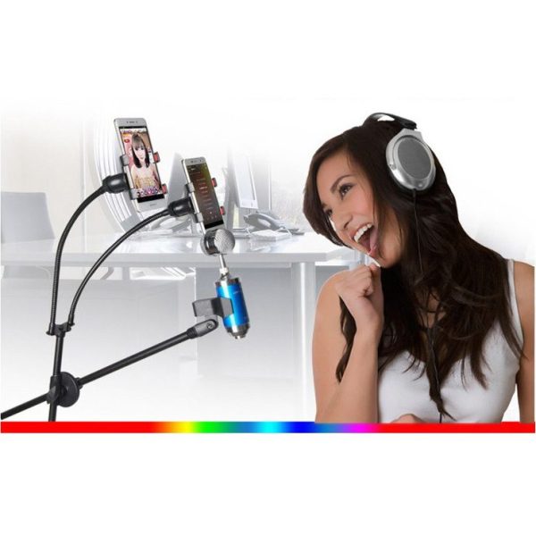 TaffSTUDIO Microphone Standing Tripod with 2 x Smartphone Holder - NB-03