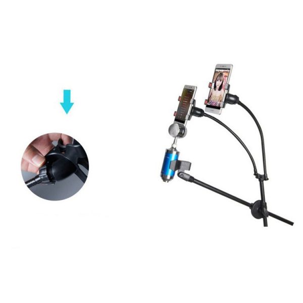 TaffSTUDIO Microphone Standing Tripod with 2 x Smartphone Holder - NB-03