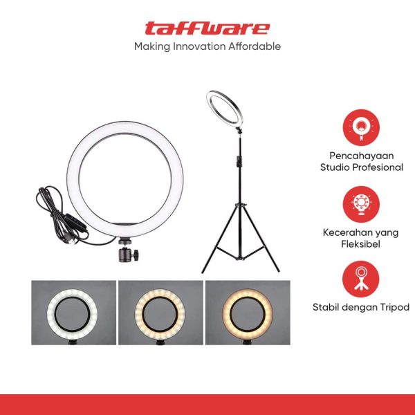 TaffSTUDIO Lampu Ring Light LED 3in1 Color Tripod Holder 25.5cm 12W - QX-260