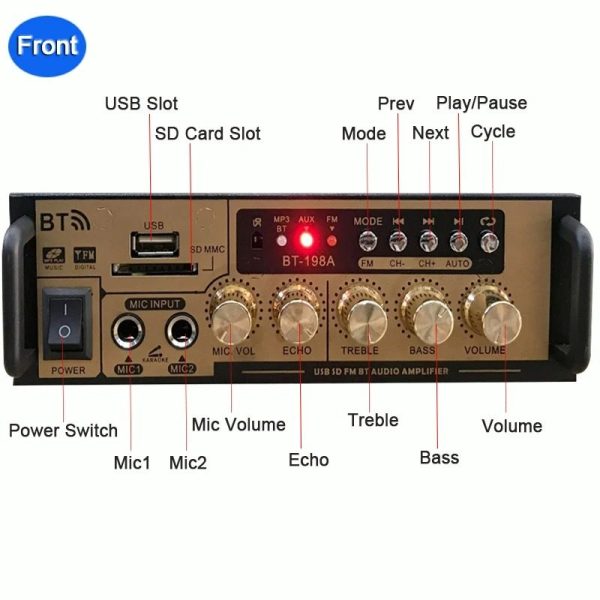 TaffSTUDIO Audio Amplifier Bluetooth HiFi DSP Mic Input 2 Channel - BT-198A