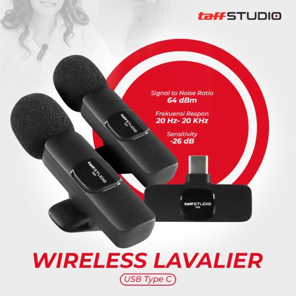 TaffSTUDIO Mikrofon Wireless Lavalier Microphone USBTypeC 2.4GHz 2 Mic - E60
