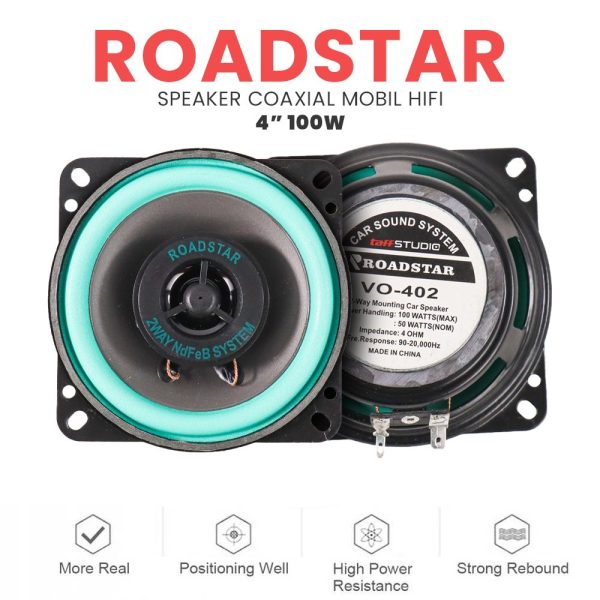 TaffSTUDIO Roadstar Speaker Coaxial Mobil HiFi 4 Inch 100W 1 PCS - VO-402