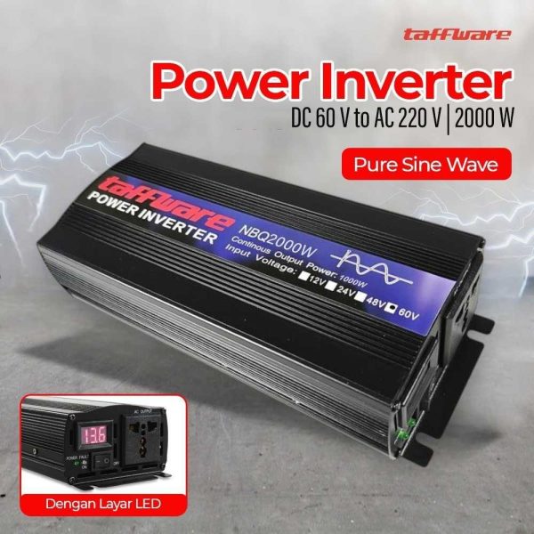 Taffware Power Inverter Mobil Pure Sine Wave DC 60V to AC 220V 2000W - NBQ2000W