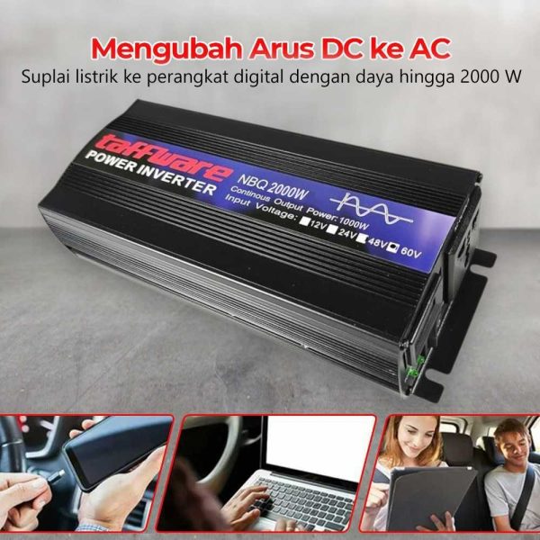 Taffware Power Inverter Mobil Pure Sine Wave DC 60V to AC 220V 2000W - NBQ2000W