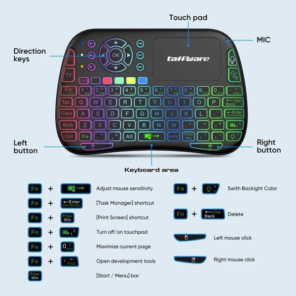 Taffware Keyboard Mini Touchpad Air Mouse IR Learning 2.4GHz Bluetooth - M9