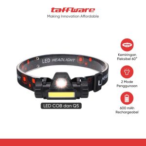 TaffLED Senter Kepala LED Headlight USB Rechargeable Q5 + COB - LE022