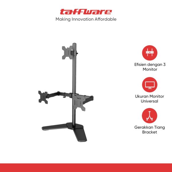 Taffware Bracket TV Table Stand Triple Monitor VESA 100x100 10-27 Inch - KM-T3B