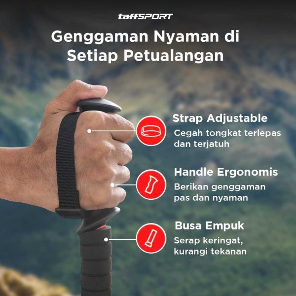 TaffSPORT Tongkat Hiking Trekking Pole Telescopic Aluminium 4 Section - X-110