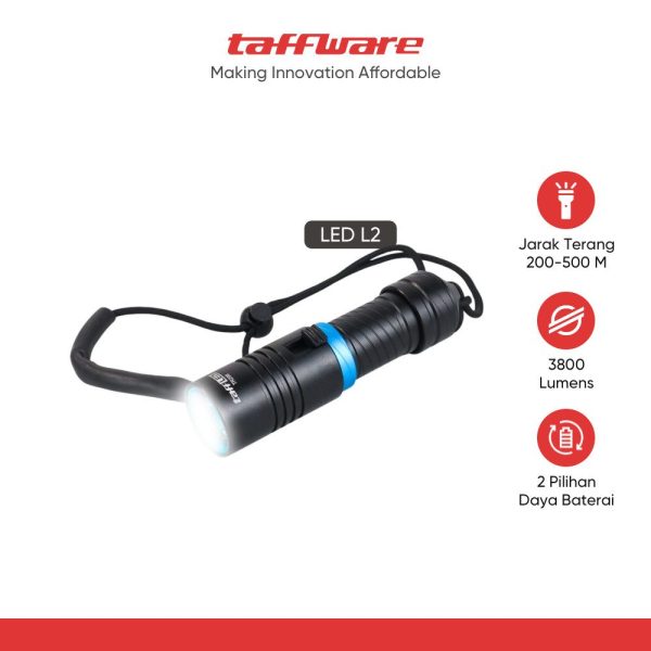 TaffLED Senter LED Diving Flashlight Waterproof L2 3800 Lumens - TR298